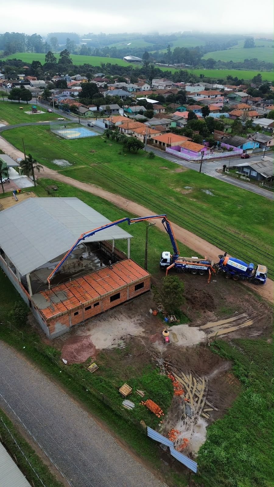 Vista aérea da ampliação do vestiário e banheiro